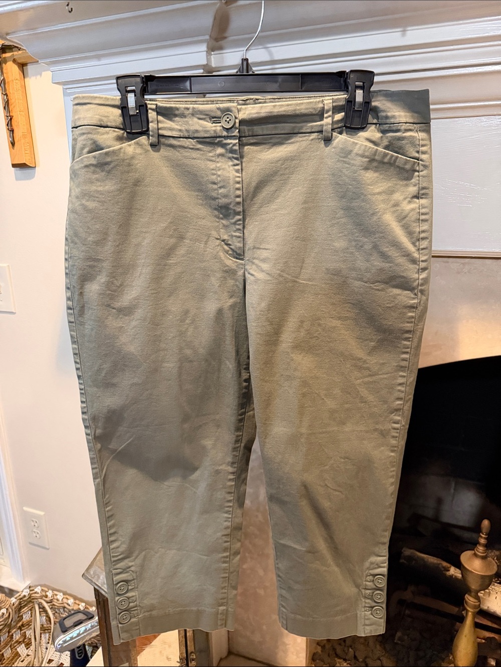 Talbots Olive-Green Cropped Pants with Button Ankle Embellishment size 12